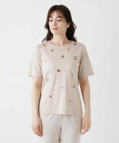 Leilian / レリアン Tシャツ | フルーツ刺繍ボーダーTシャツ | 詳細4