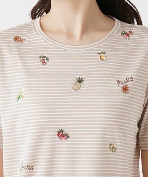 Leilian / レリアン Tシャツ | フルーツ刺繍ボーダーTシャツ | 詳細7