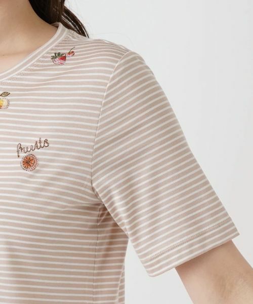 Leilian / レリアン Tシャツ | フルーツ刺繍ボーダーTシャツ | 詳細9