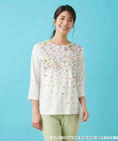 Leilian / レリアン Tシャツ | リーフ柄プリントインナー