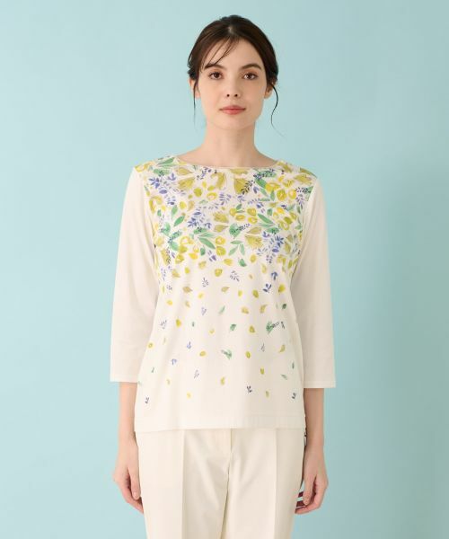 Leilian / レリアン Tシャツ | リーフ柄プリントインナー | 詳細7