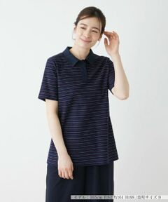 Leilian / レリアン カットソー | ボーダー柄半袖ポロシャツ