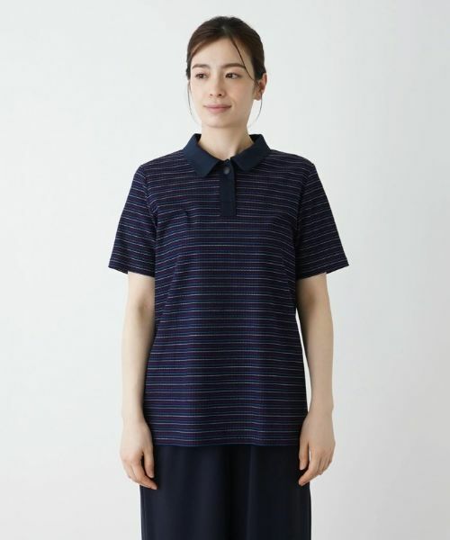 Leilian / レリアン カットソー | ボーダー柄半袖ポロシャツ | 詳細4