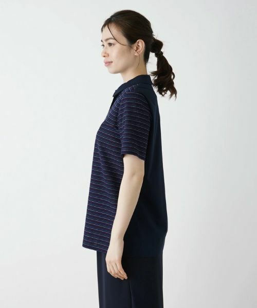 Leilian / レリアン カットソー | ボーダー柄半袖ポロシャツ | 詳細5