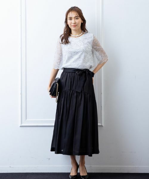 Leilian / レリアン ミニ・ひざ丈スカート | ティアード切り替えフレアスカート | 詳細1