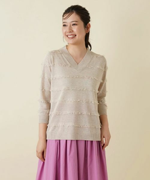 Leilian / レリアン ニット・セーター | 七分袖フリンジニット【LE TRICOT PERUGIA】 | 詳細7