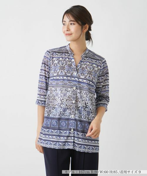 Leilian/レリアン 花柄スキッパーブラウス ネイビー 9(M) Leilian/レリアン 花柄スキッパーブラウス ネイビー 9(M)