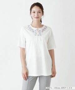 Leilian / レリアン カットソー | 刺繍半袖プルオーバー