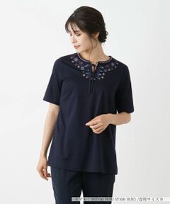 Leilian / レリアン カットソー | 刺繍半袖プルオーバー