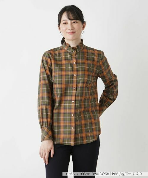 Leilian / レリアン シャツ・ブラウス | タータンチェックブラウス(モスグリーン)