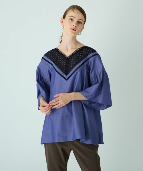 Leilian / レリアン シャツ・ブラウス | モチーフレース切替えプルオーバーブラウス | 詳細1