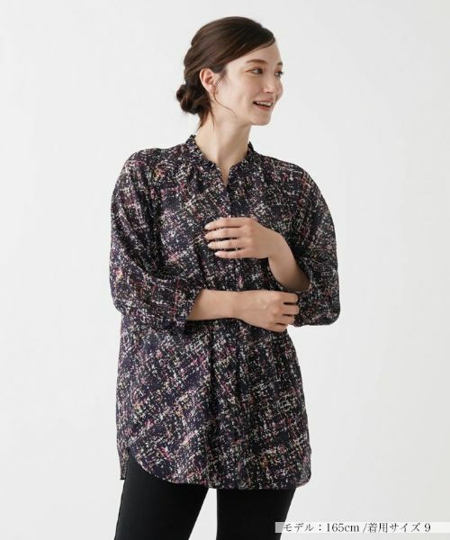 Leilian / レリアン シャツ・ブラウス | ツイード調プリントブラウス(ピンク系)