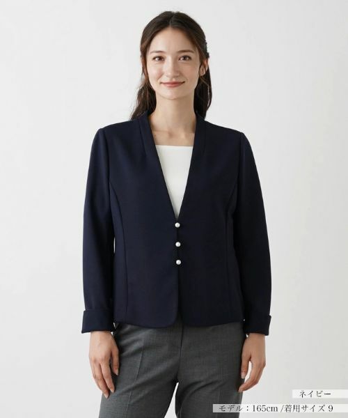 Leilian / レリアン テーラードジャケット | 洗えるきれいめジャケット【Leilian WHITE LABEL】(ネイビー)