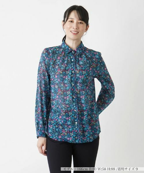 Leilian / レリアン シャツ・ブラウス | フラワープリントシャツ(ピーコックグリーン)