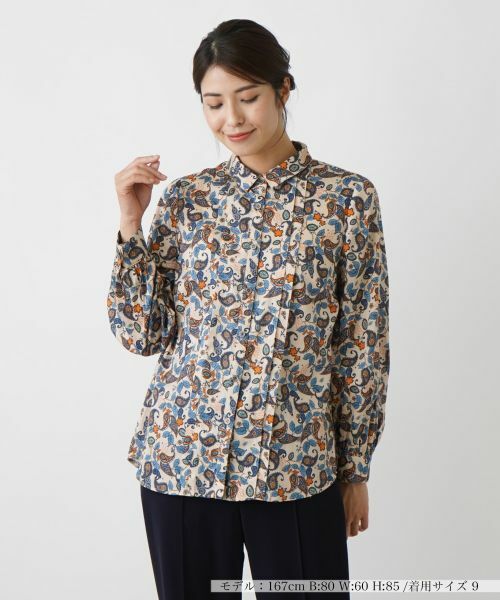 Leilian / レリアン シャツ・ブラウス | ペイズリー柄シャツブラウス(キャメル)