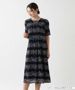 Leilian / レリアン ドレス | 洗えるフラワーボーダーワンピース【パワーネット素材】