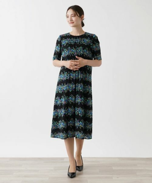 Leilian / レリアン ドレス | 洗えるフラワーボーダーワンピース【パワーネット素材】 | 詳細1