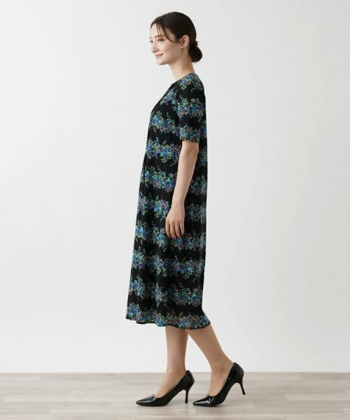 Leilian / レリアン ドレス | 洗えるフラワーボーダーワンピース【パワーネット素材】 | 詳細2