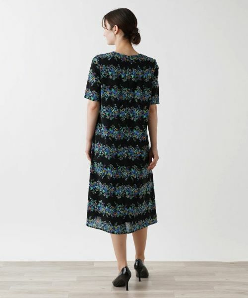 Leilian / レリアン ドレス | 洗えるフラワーボーダーワンピース【パワーネット素材】 | 詳細3