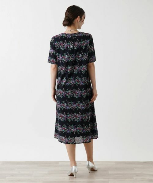 Leilian / レリアン ドレス | 洗えるフラワーボーダーワンピース【パワーネット素材】 | 詳細6