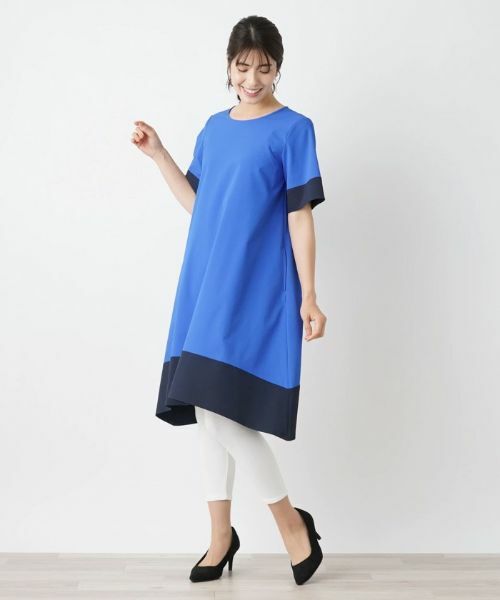✨華麗 希少✨未使用級レオナール チュニックブラウス 薄手カンカン トリム XL セール】 バイカラー半袖チュニックブラウス （シャツ・ブラウス