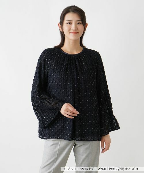 Leilian / レリアン シャツ・ブラウス | ベルスリーブブラウス(ネイビー)