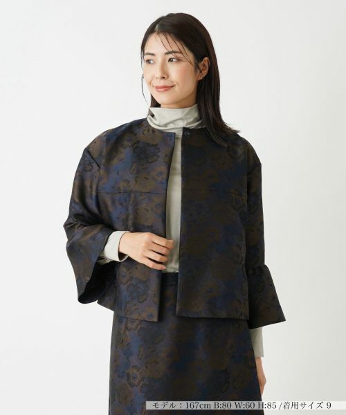 Leilian / レリアン テーラードジャケット | ボタニカル柄ジャケット(ダークブラウン)