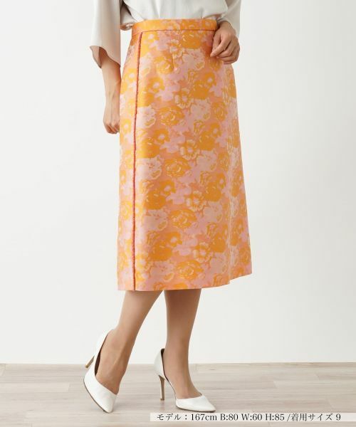 Leilian / レリアン ミニ・ひざ丈スカート | ボタニカル柄スカート(オレンジ)