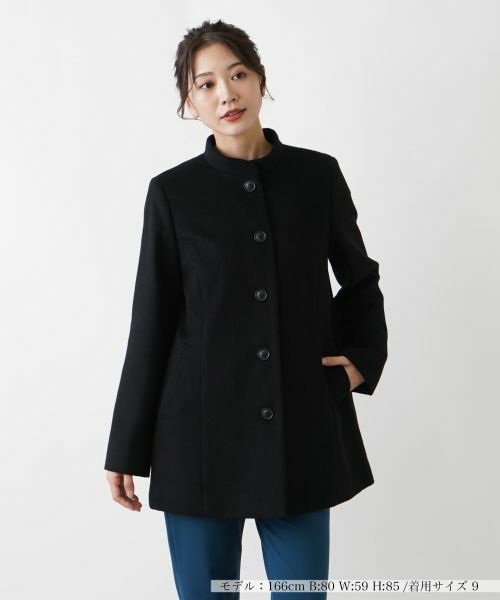 Leilian / レリアン その他アウター | カシミヤスタンドカラーコート【深喜毛織 】(ブラック)