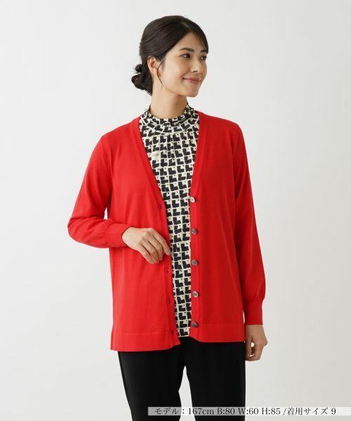 Leilian/レリアン Vネックカーディガン レッド系 11(L) Leilian/レリアン Vネックカーディガン レッド系 11(L)