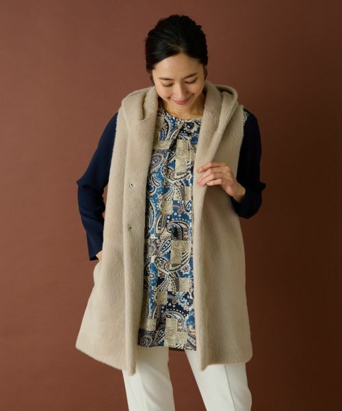 Leilian / レリアン テーラードジャケット | ボアベスト【Leilian WHITE LABEL】(ベージュ)