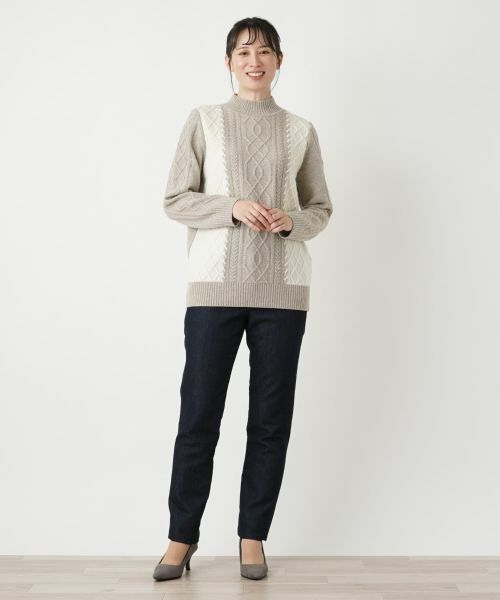 Leilian / レリアン ニット・セーター | ケーブル編み配色ボトルネックニット【ROCHAS Premiere】 | 詳細1