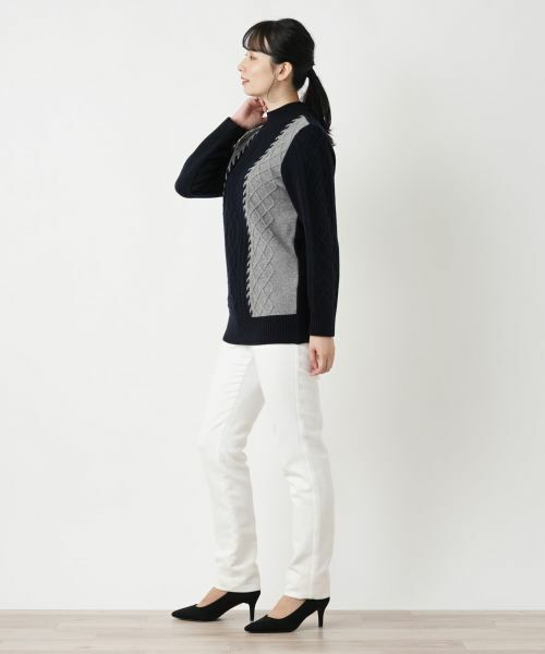Leilian / レリアン ニット・セーター | ケーブル編み配色ボトルネックニット【ROCHAS Premiere】 | 詳細6