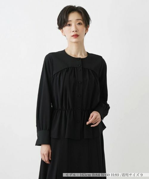 Leilian / レリアン シャツ・ブラウス | ノーカラーブラウス(ブラック)