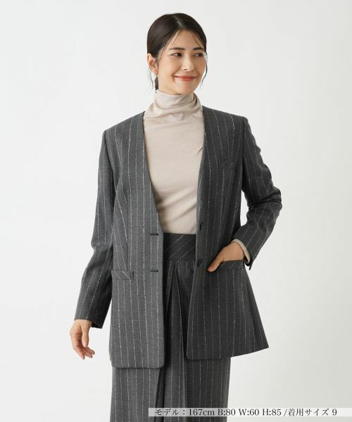 Leilian / レリアン テーラードジャケット | ストライプジャケット(チャコール系)