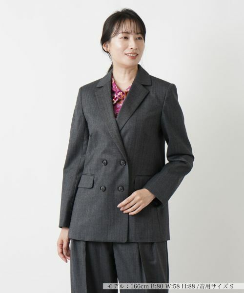 Leilian / レリアン テーラードジャケット | ヘリンボーンダブルジャケット(チャコールグレー)