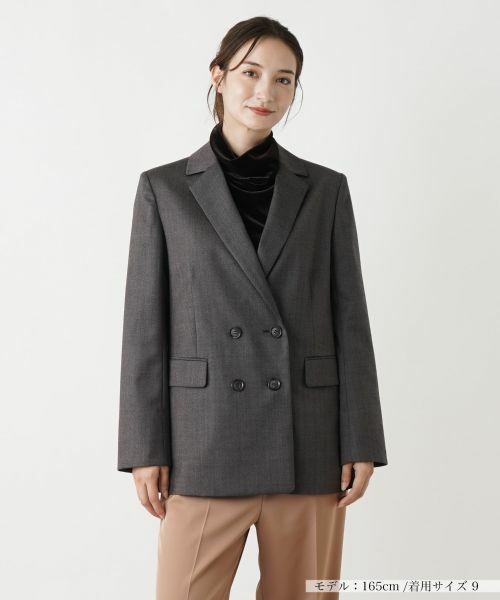 Leilian / レリアン テーラードジャケット | ヘリンボーンダブルジャケット(ブラウン)