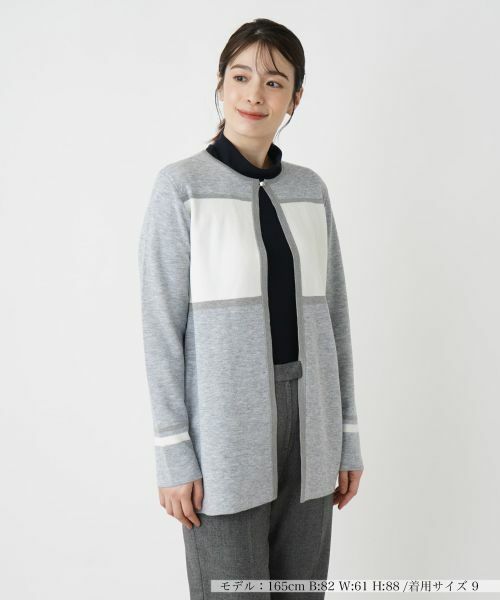 Leilian/レリアン カラーブロックカーディガン ライトグレー 9(M) Leilian/レリアン カラーブロックカーディガン ライトグレー 9(M)