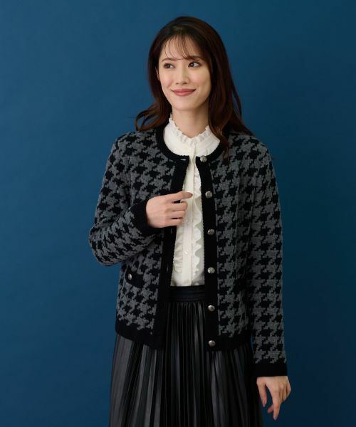 Leilian / レリアン カーディガン・ボレロ | 千鳥格子カーディガン(チャコール系)