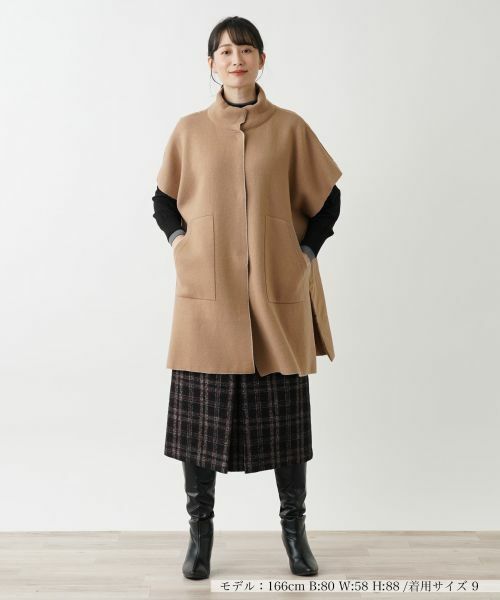 【美品】Leilian レリアン　大きいサイズ13号　ポンチョコート　濃紺　防寒 美品】Leilian レリアン 大きいサイズ13号 ポンチョコート 濃紺