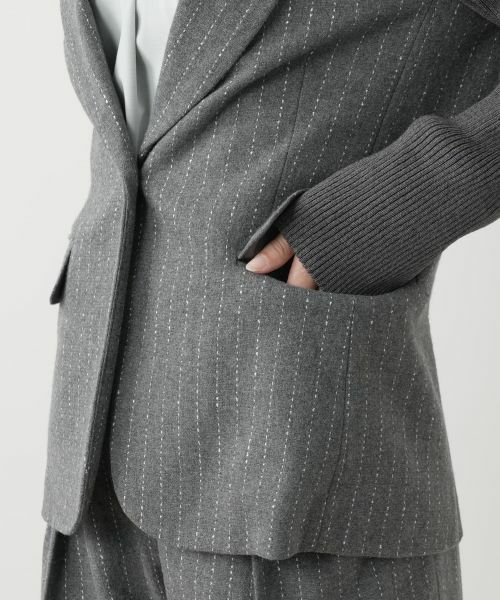 Leilian / レリアン テーラードジャケット | ニット切替ストライプジャケット | 詳細11