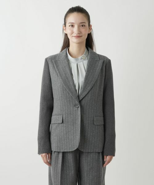 Leilian / レリアン テーラードジャケット | ニット切替ストライプジャケット | 詳細4
