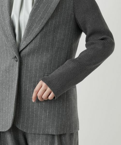Leilian / レリアン テーラードジャケット | ニット切替ストライプジャケット | 詳細9