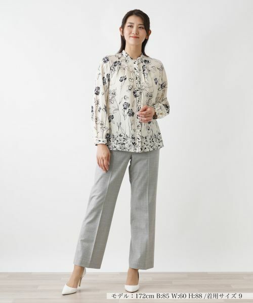 Leilian / レリアン シャツ・ブラウス | フラワー柄バンドカラーブラウス | 詳細1