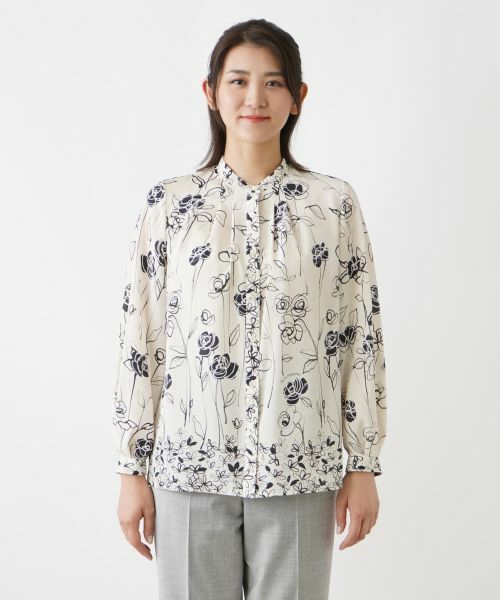 ☆LEONARD☆涼しげブルー&ホワイト　人気柄　カットソーブラウス　40 前身頃レースブラウス 七分袖 レディース(M サックス): 東京
