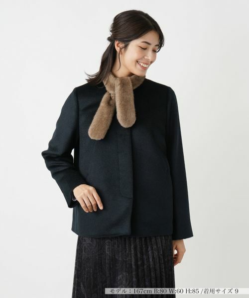 Leilian/レリアン ストール付きアルパカ混ノーカラーコート ブラック 9(M) Leilian/レリアン ストール付きアルパカ混ノーカラーコート ブラック 9(M)