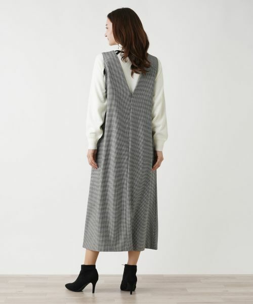 Leilian / レリアン ロング・マキシ丈ワンピース | 千鳥格子柄カシュクールジャンパースカート | 詳細3