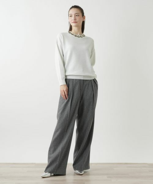 Leilian / レリアン ニット・セーター | ビジューネックラメニット【Leilian WHITE LABEL】 | 詳細1