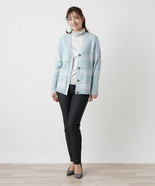 Leilian / レリアン カーディガン・ボレロ | 編地切替Vネックカーディガン | 詳細1