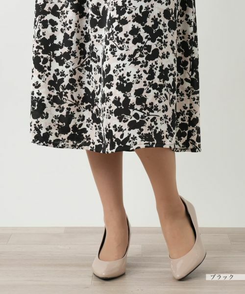 【レリアン】Leilian✨美品✨フレアワンピース　ミモレ丈　半袖　シャツワンピ プリントフレアワンピース【Leilian WHITE LABEL】|レリアン